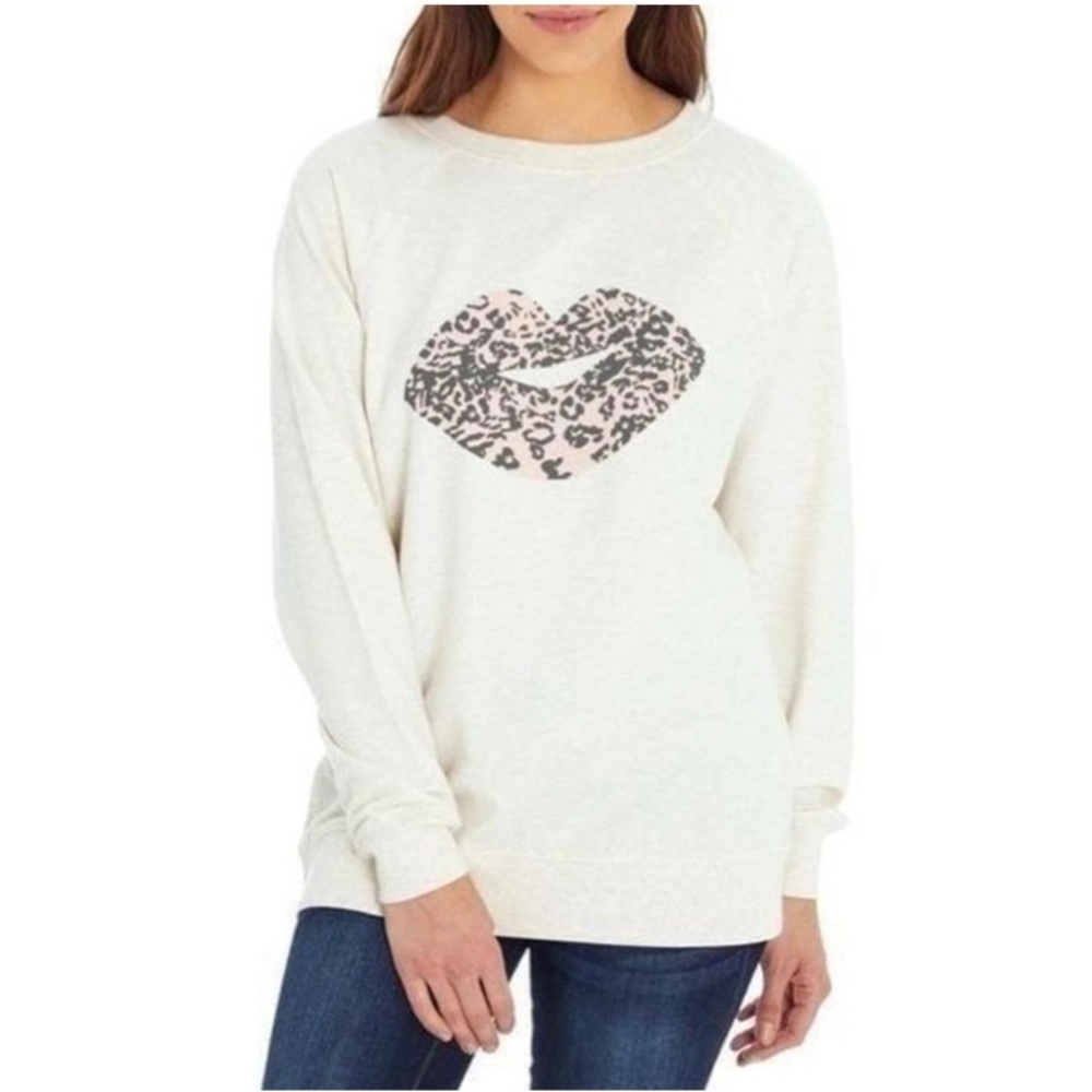 Wildfox Leopard Lips Print Graphic Oversized Pullover Crewneck Sweatshirt